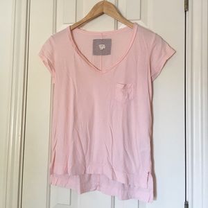 Anthropologie T.La Baby Pink V-Neck Pocket Tee